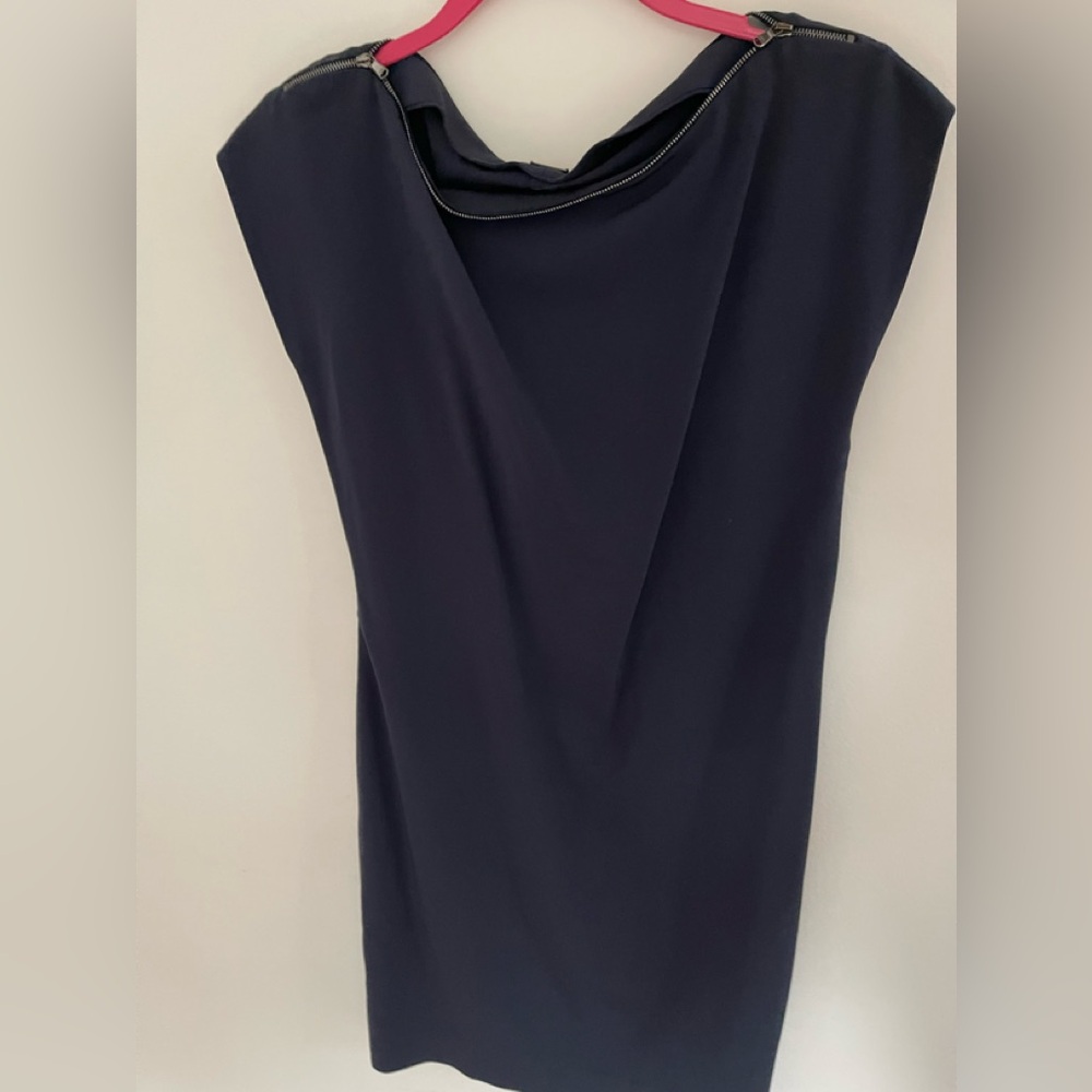 Elie tahari navy dress zipper detail